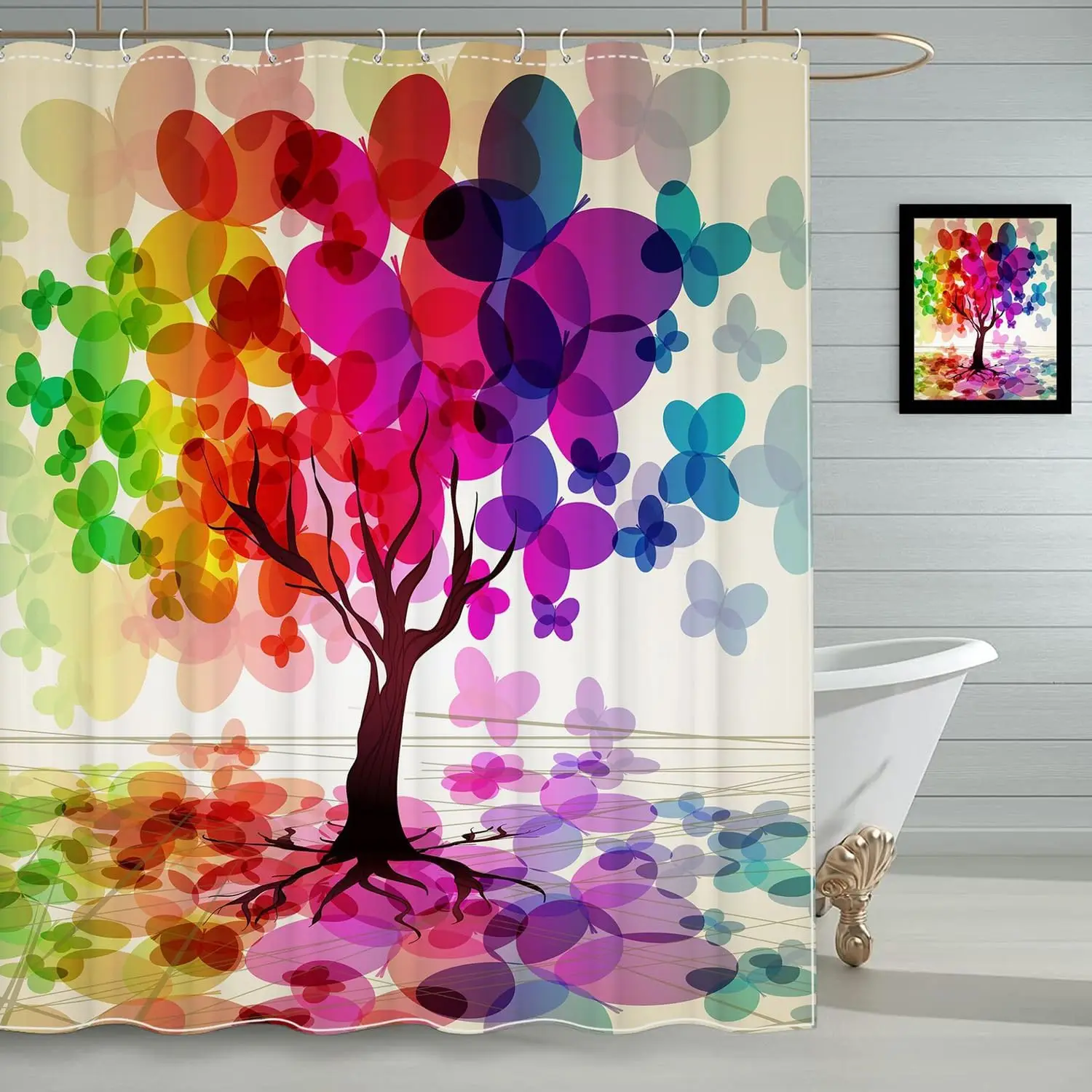 

Тканевая занавеска для душа, полиэстер, водонепроницаемая, быстросохнущая, набор занавесок для душа с утяжеленным краем для ванной комнаты (акварельное дерево, 72 дюйма Ш x