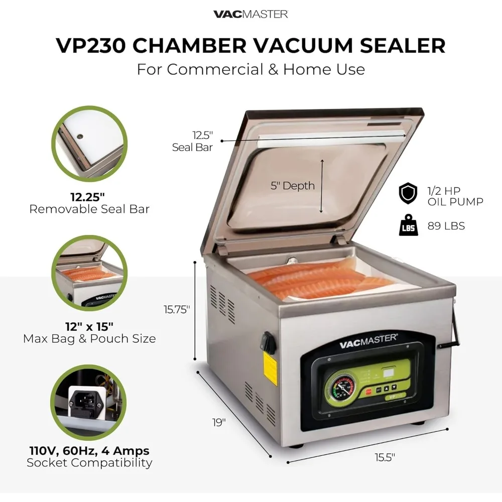 Sellador al vacío de cámara VP230, vacío y sello fuertes, para porciones, sous vide y almacenamiento en el congelador, 110V