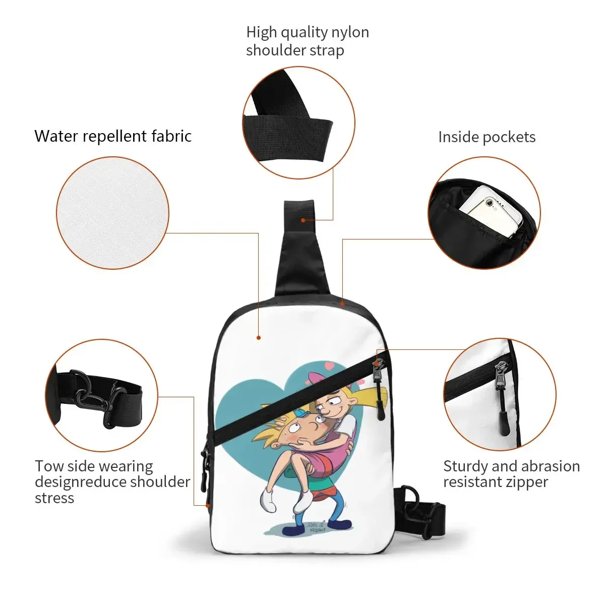 Custom Hey Arnold Anime Comedy Helga Pataki Sling Crossbody Backpack Men Shoulder Chest Bag for Travel Hiking Daypack