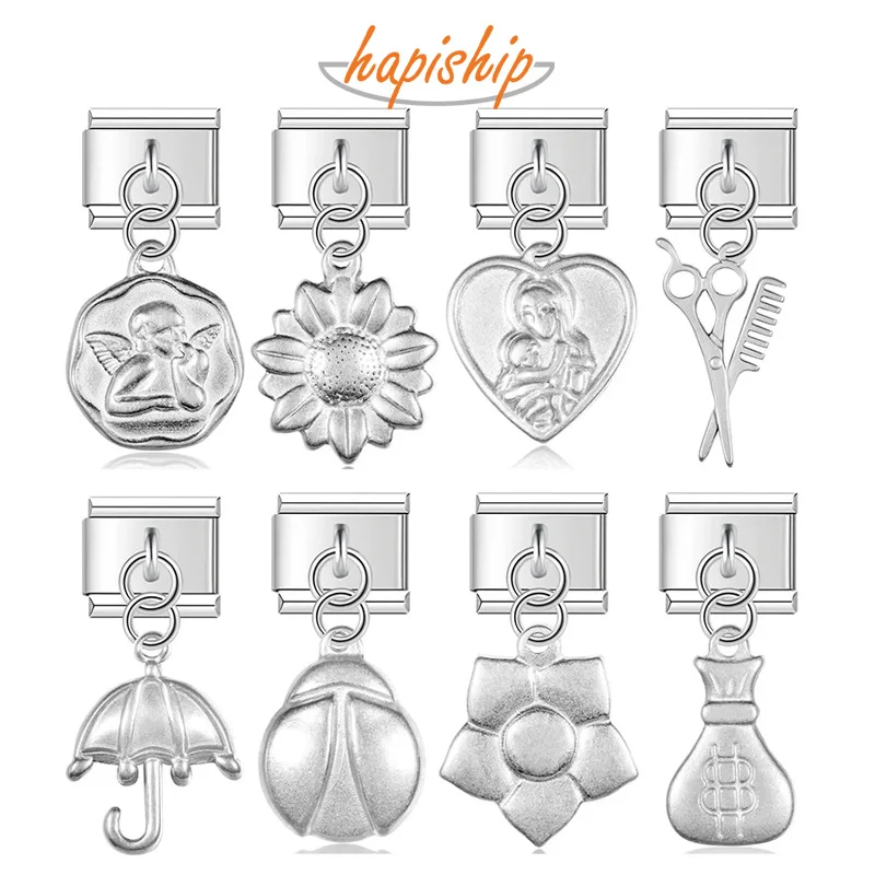 Hapiship 2024 Fashion Heart Flower Ladybug Charm Links Fit 9mm Bracelet Stainless Steel Making DIY Women Gift Jewelry DJ760