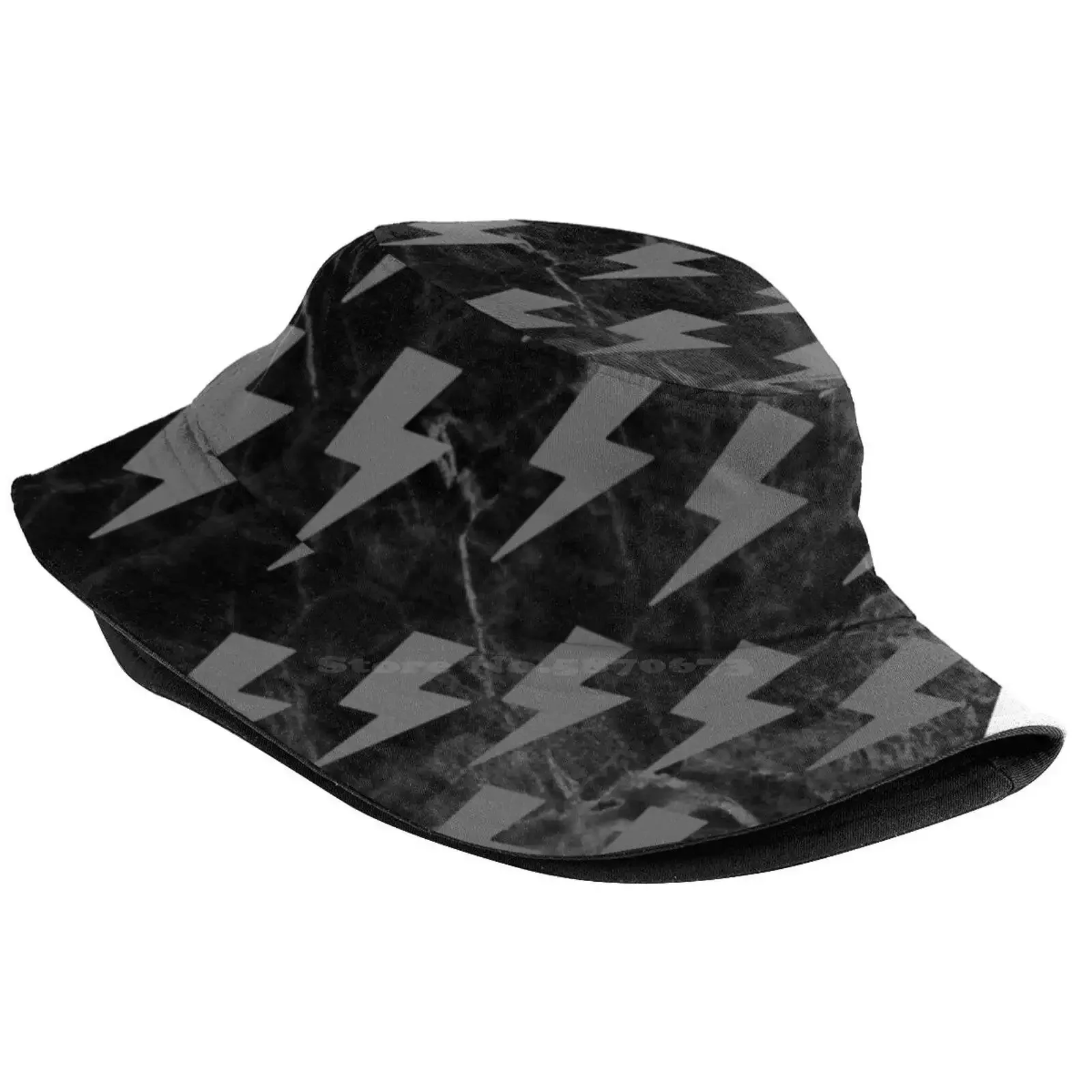 Lightning Bolt Sun Cap Fisherman Hat Bucket Hats Grey Tile Black And White Lightening Pattern Aesthetic Art