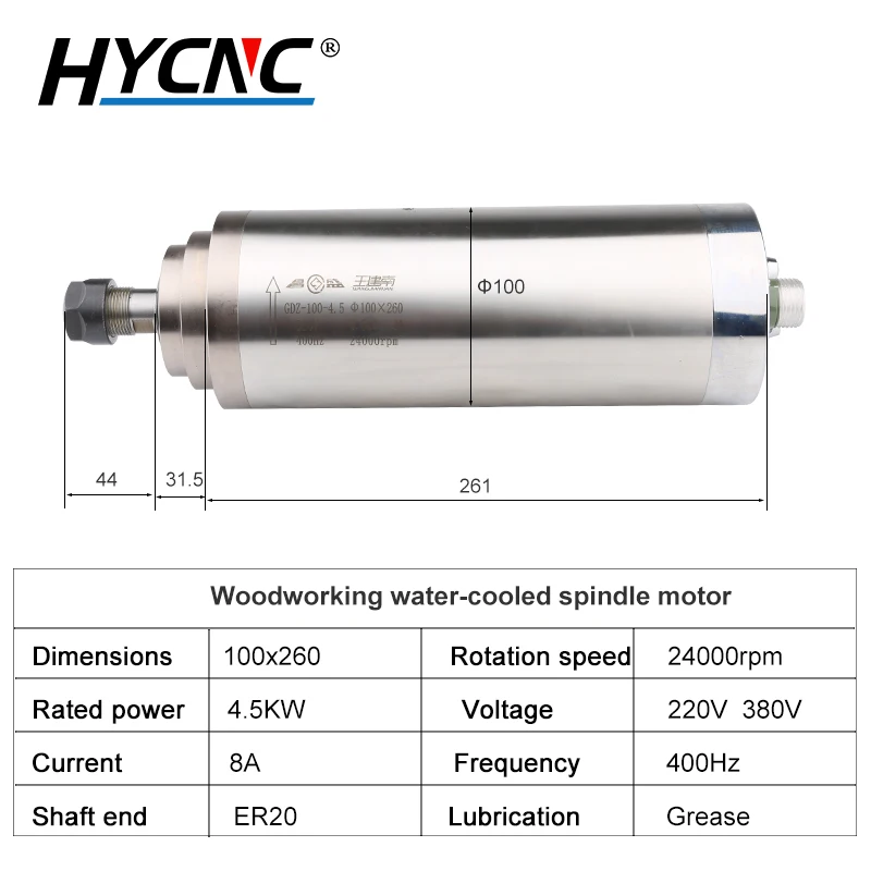 Imagem -03 - Water-cooled Spindle Motor Eixo da Máquina Usado para Cnc Router Fresadora de Gravação 220v 380v Diâmetro 100 mm 4.5kw Er20