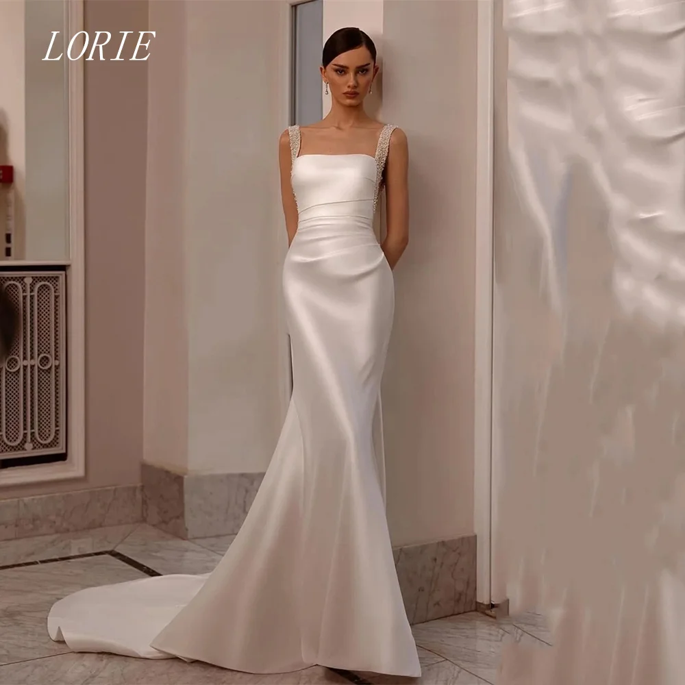 

LORIE Luxury Mermaid Wedding Dress Square Collar Beading Bridal Dresses Elegant Spaghetti Strap Wedding Gown Customized 2026
