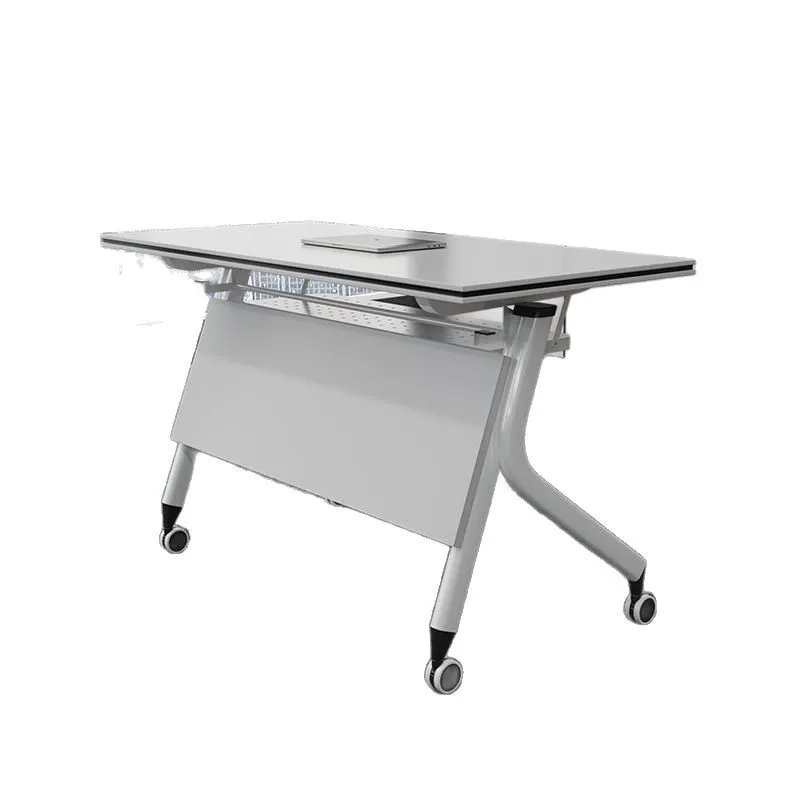 

White folding training table Stylish and simple mobile conference table Educational institution Double learning strip