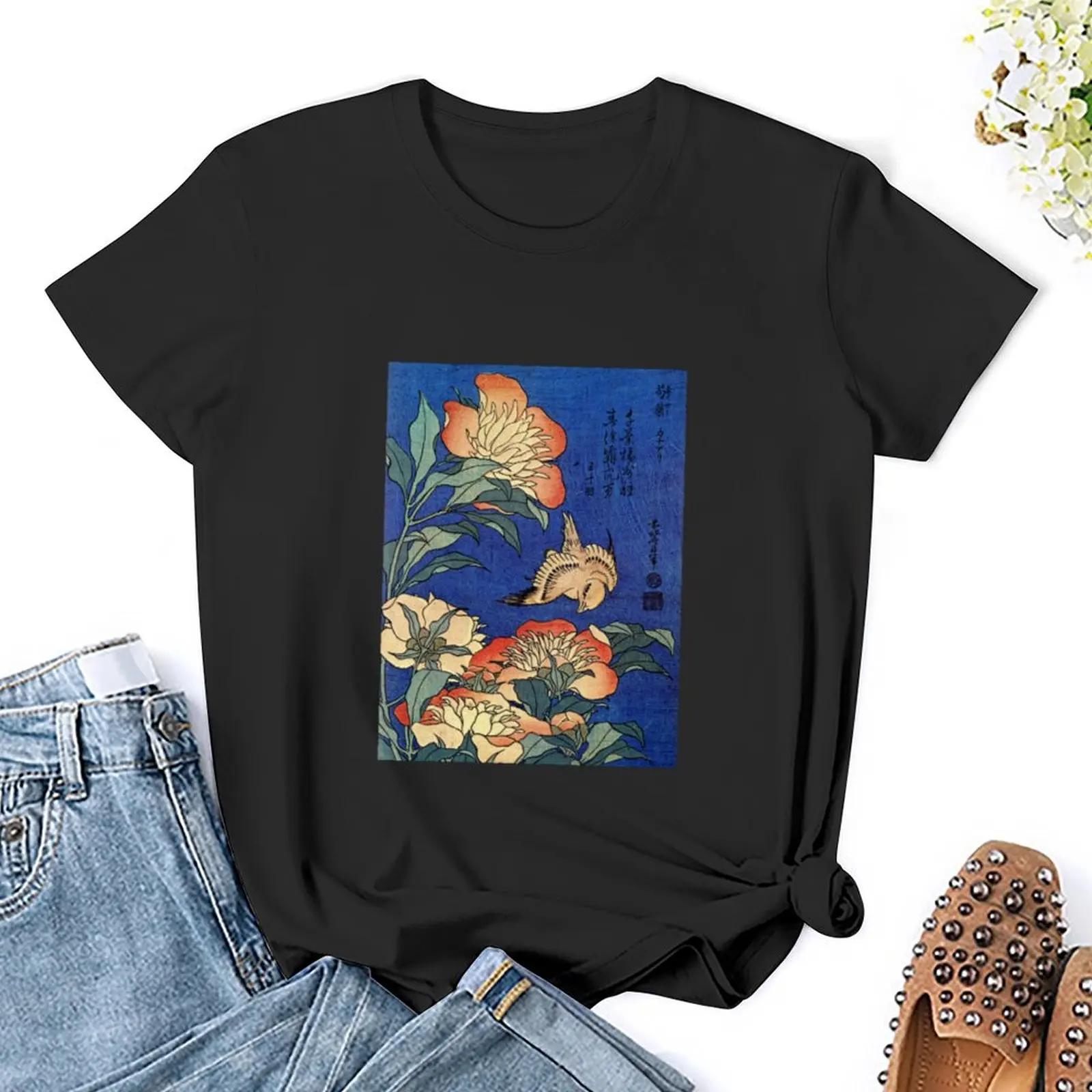 Flowers' by Katsushika Hokusai (Reproduction) T-Shirt hippie clothes anime clothes tops for Women