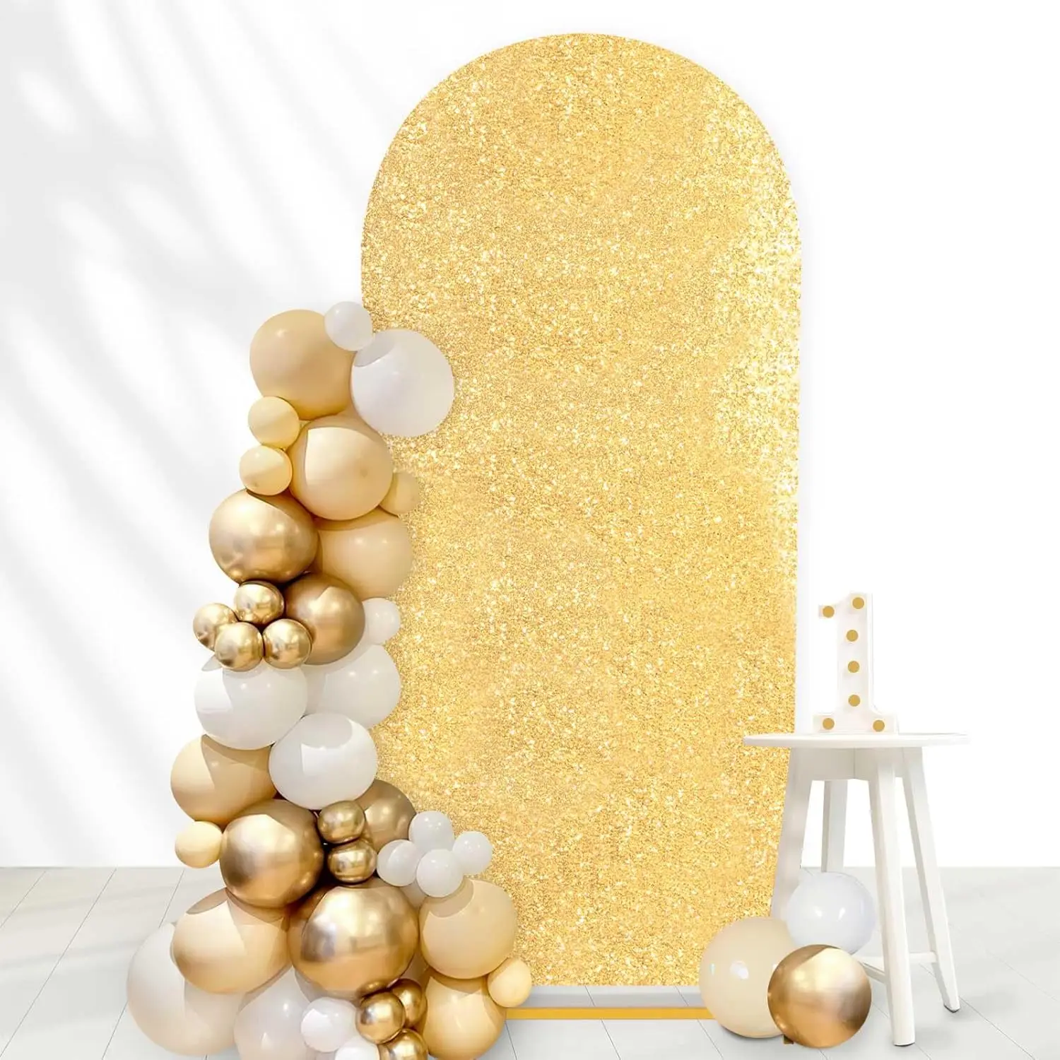 2Piece 3.3x6.6FT Gold Party Arch Cover Sequin Arch Spandex Arch Backdrop Cover Shimmer Wedding Arch Cover for Round Top Arch Fra