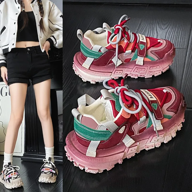 Fashion Match Color Daddy Shoes Women 2024 Spring New Korean Version of Muffin Thick Sole Running Sports Casual Shoes