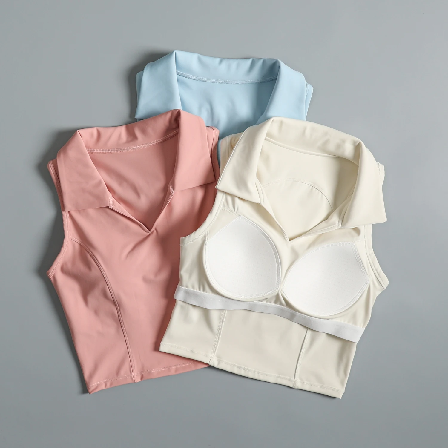 Lapel sleeveless sports vest women's slim slimming yoga wear breathable running fitness bra top with chest pad