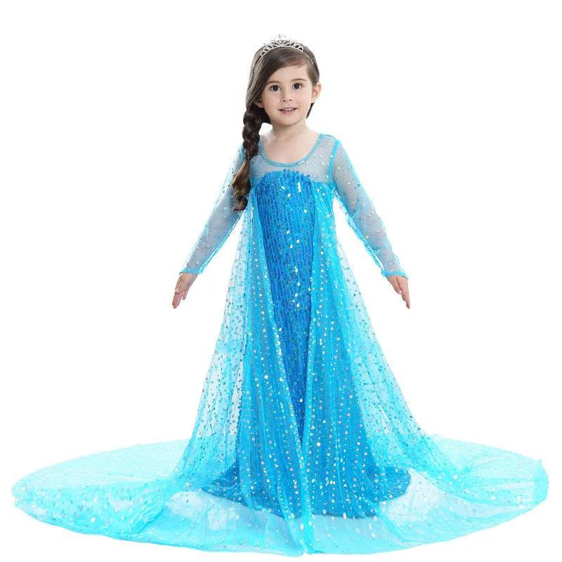 

Frozen Elsa Dresses Girl Princess Cosplay Costume Halloween Carnival Queen Princess Dress Birthday Party Mesh Sequin Long Dress
