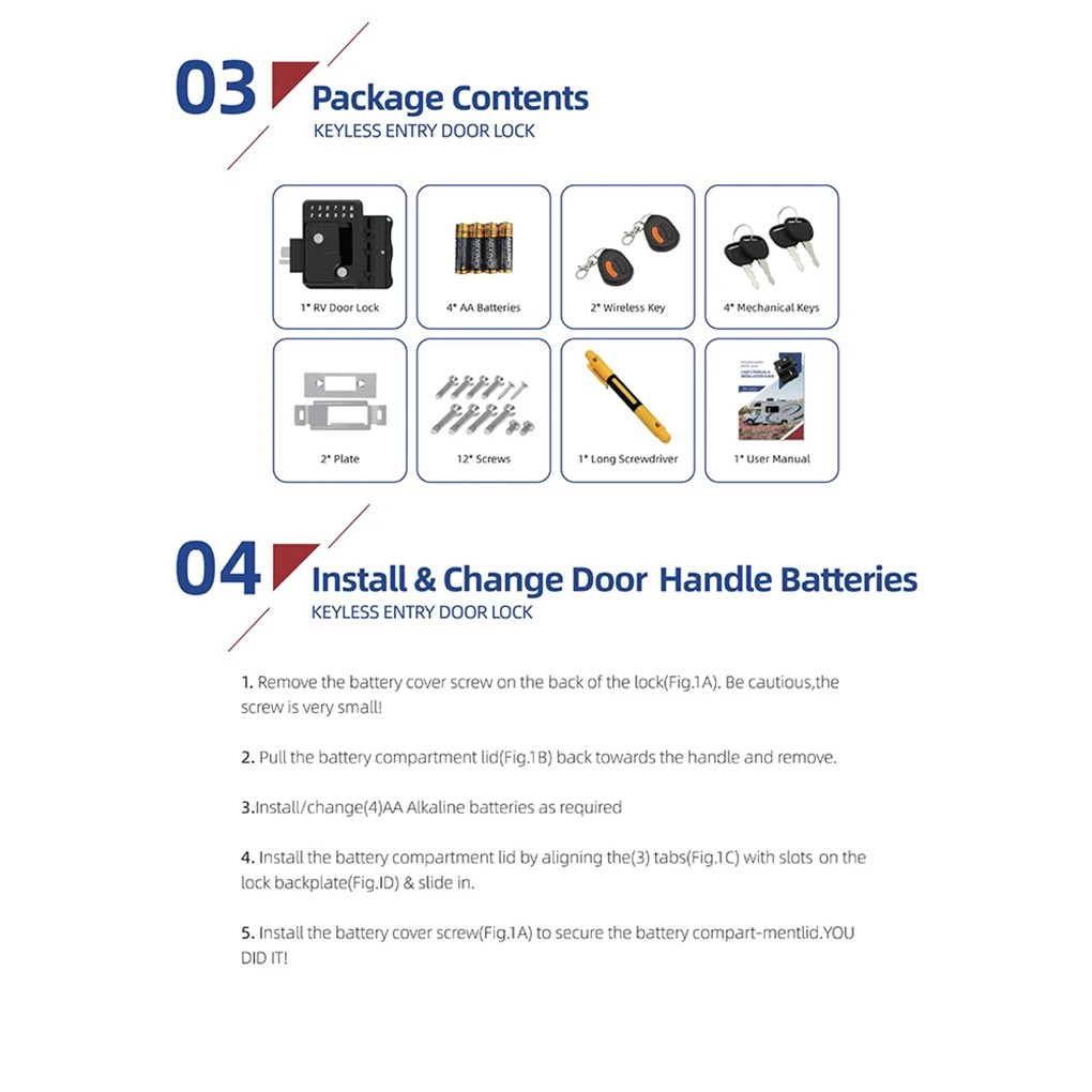 ล็อคประตูแบบไร้กุญแจ RV พร้อมเดดโบลท์ ปุ่มกดมีไฟ ล็อคประตู ติดตั้งง่าย
