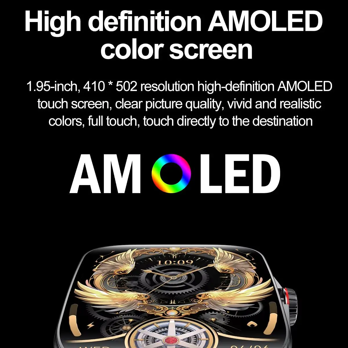 RollsTimi Women Men Fashion Smartwatch 1.95inch AMOLED Bluetooth Call Sleep/Heart Rate/Weather Monitoring NFC Sports Music Watch