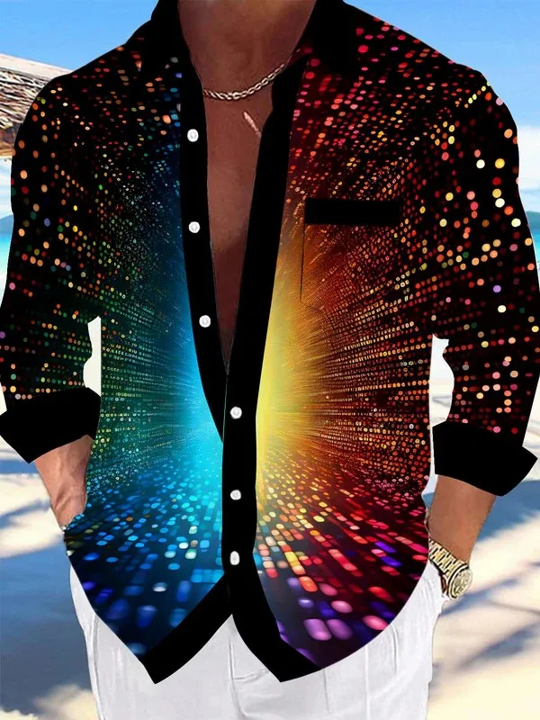 Color regular pattern men's shirt 3D men's and women's casual fashion long sleeve shirt lapel single breasted unisex clothing