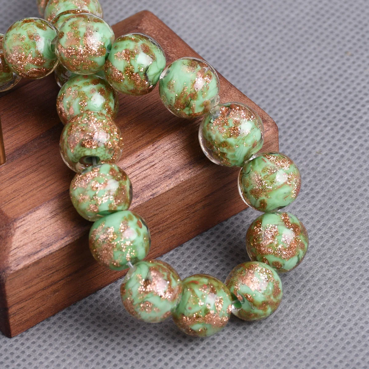 

10pcs Round 12mm Green Golden Foil Handmade Lampwork Glass Loose Beads For Jewelry Making DIY Bracelet Crafts Findings