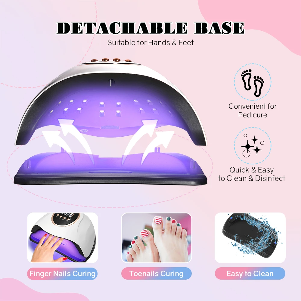 Lâmpada UV profissional do prego para a cura de todas as unhas Gel Secador de unhas com 4 ajustes do temporizador, manicure de secagem rápida, 280W, 66LEDs