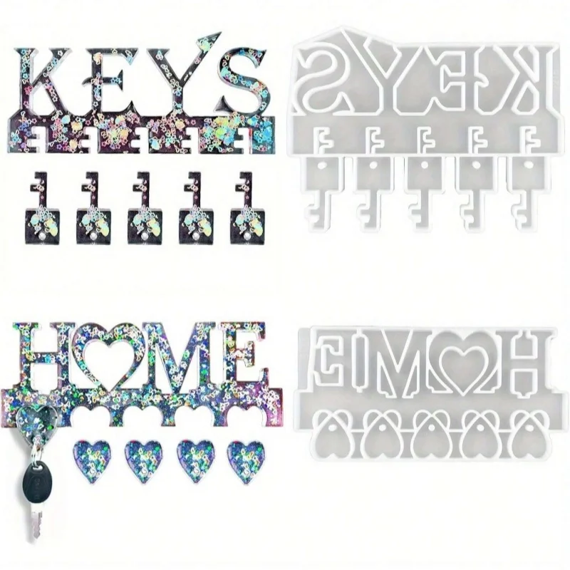 

2 Piece Circular Silicone Keychain Epoxy Resin Casting Mold Decorative Pendant Storage Key Home Design DIY Gift Wall Mounted