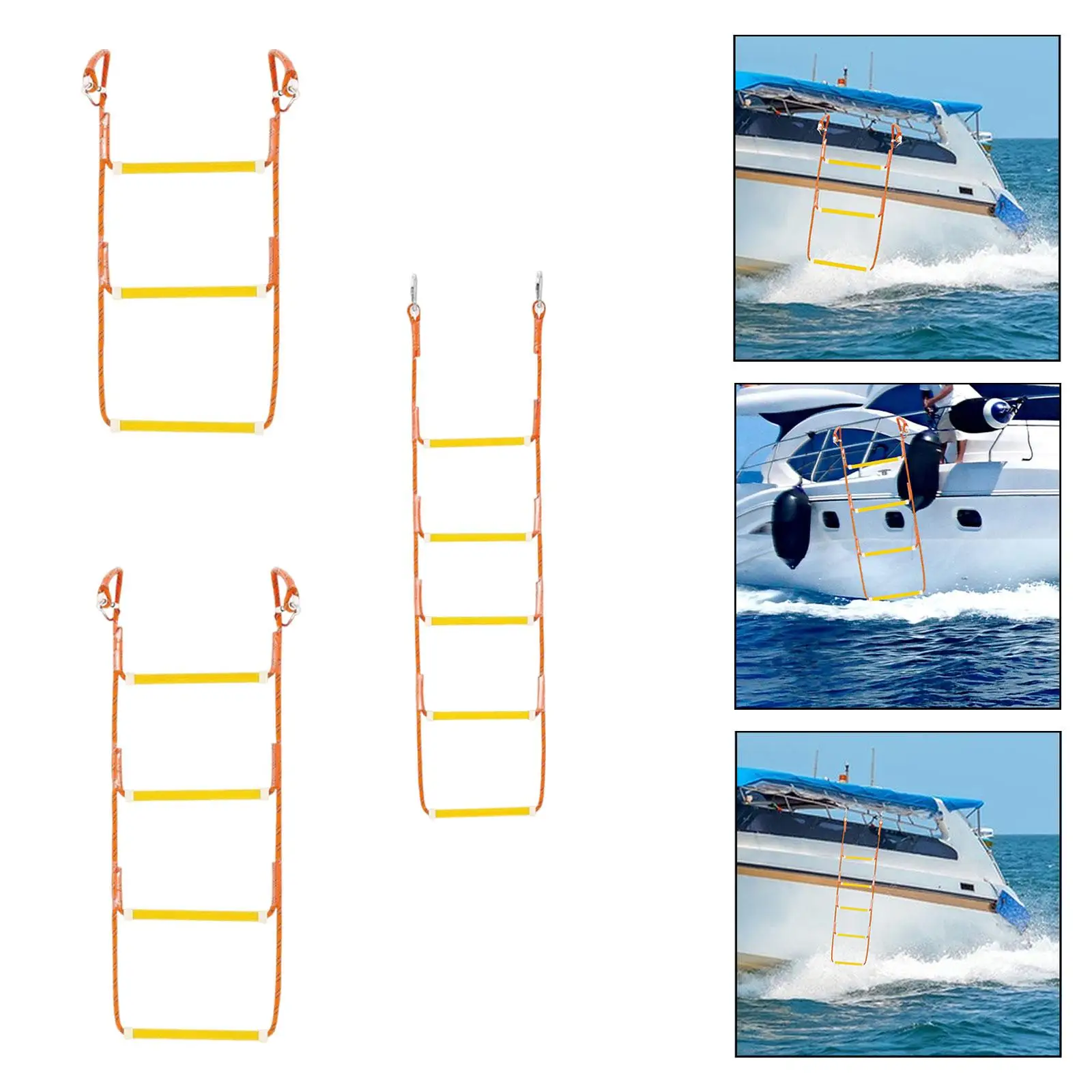 

Шаговая веревочная лестница для лодки, лестница для посадки, прочный карабин, практичный портативный для парусника, лодки, надувной лодки