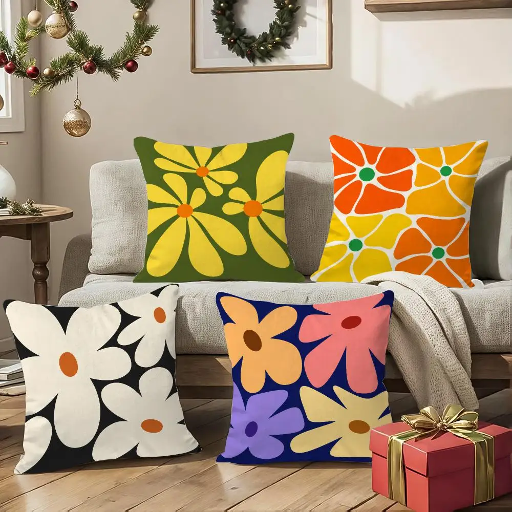 70s Groovy Flower Cushion Cover Square Decorative Sofa Pillow Case Bedroom Living Room Home Decor Gift