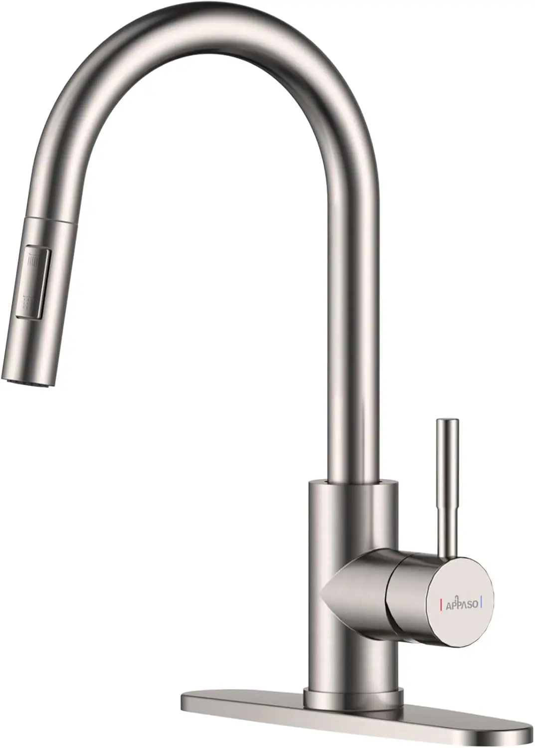 

High Arc Swan-Neck Kitchen Faucet with Pull Down Sprayer, Brushed Nickel Finish, Optional Deck Plate