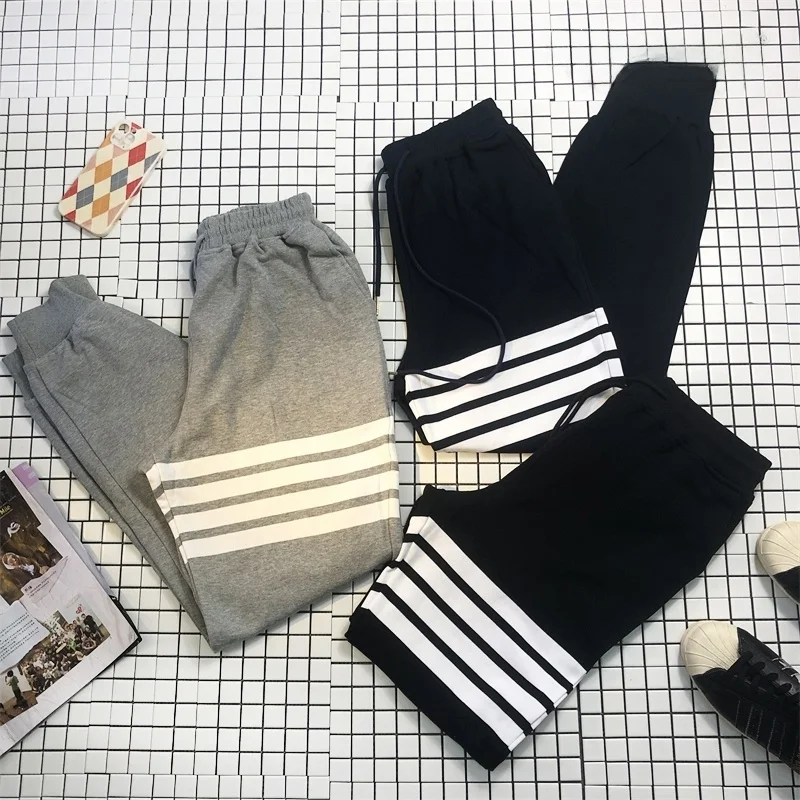 

Брюки-худи с четырьмя ремнями и цветными полосками из смесового хлопка, с эластичным поясом, свободного кроя, повседневные, прямые, для любого сезона