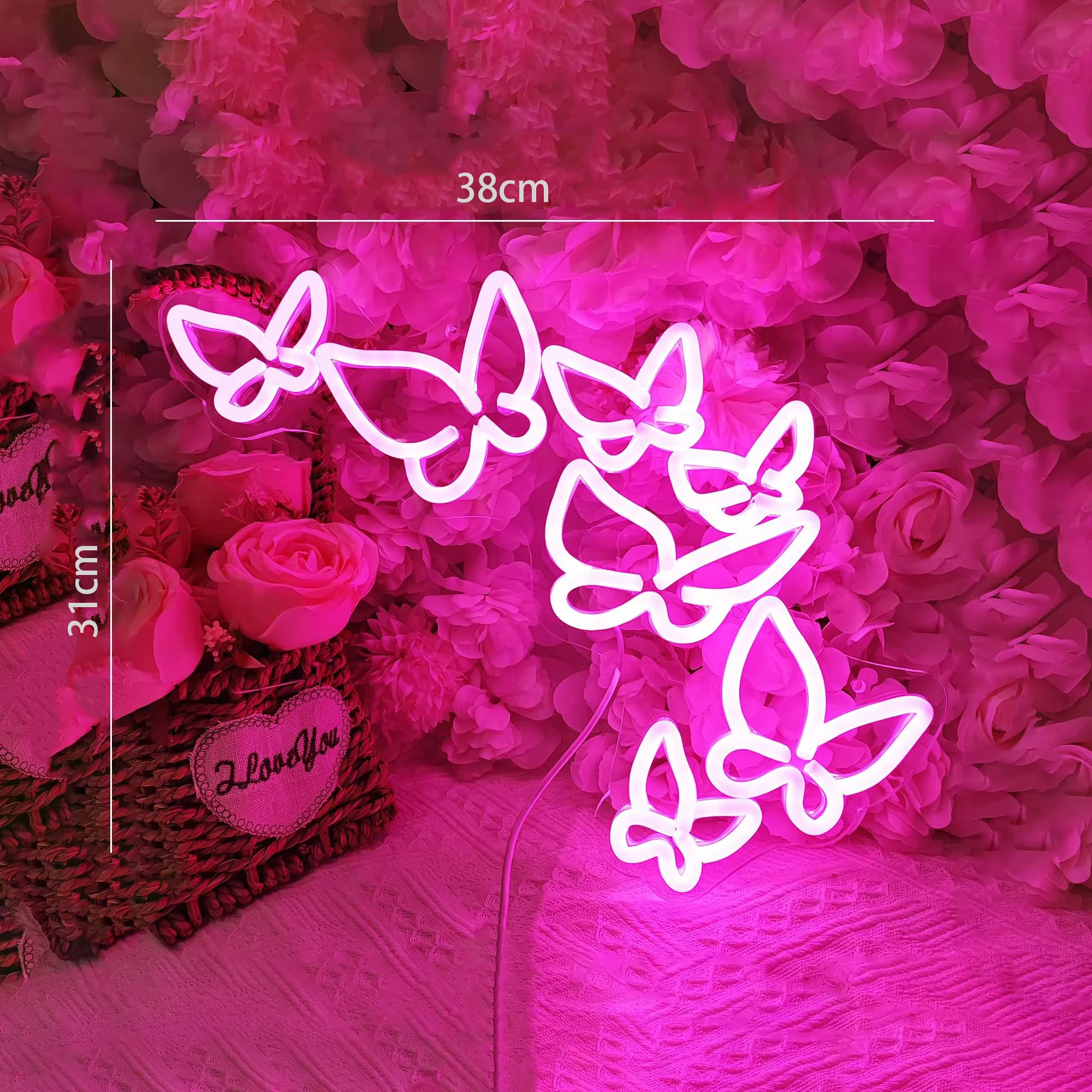 Butterfly Neon Sign, Pink Aesthetic Wall Decoration Adjustable LED Neon Light Signs, Girls Room, Bedroom, Bar, Party