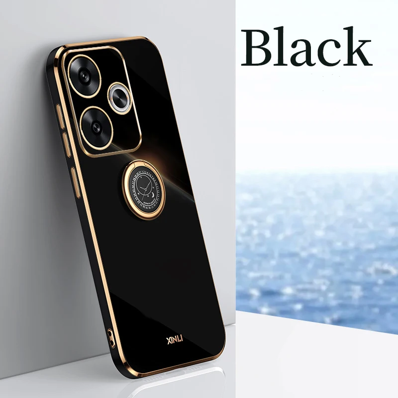 Luxury Plating Silicone Phone Cover For Xiaomi Poco F6 Pro Case For Xiaomi Poco F6 Pro Poco F5 Pro F4 Cases Ring Holder Coque