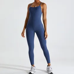 Macacão elástico para mulheres, conjunto esportivo, terno de fitness sem mangas, bodysuit de ginástica, roupa atlética push-up