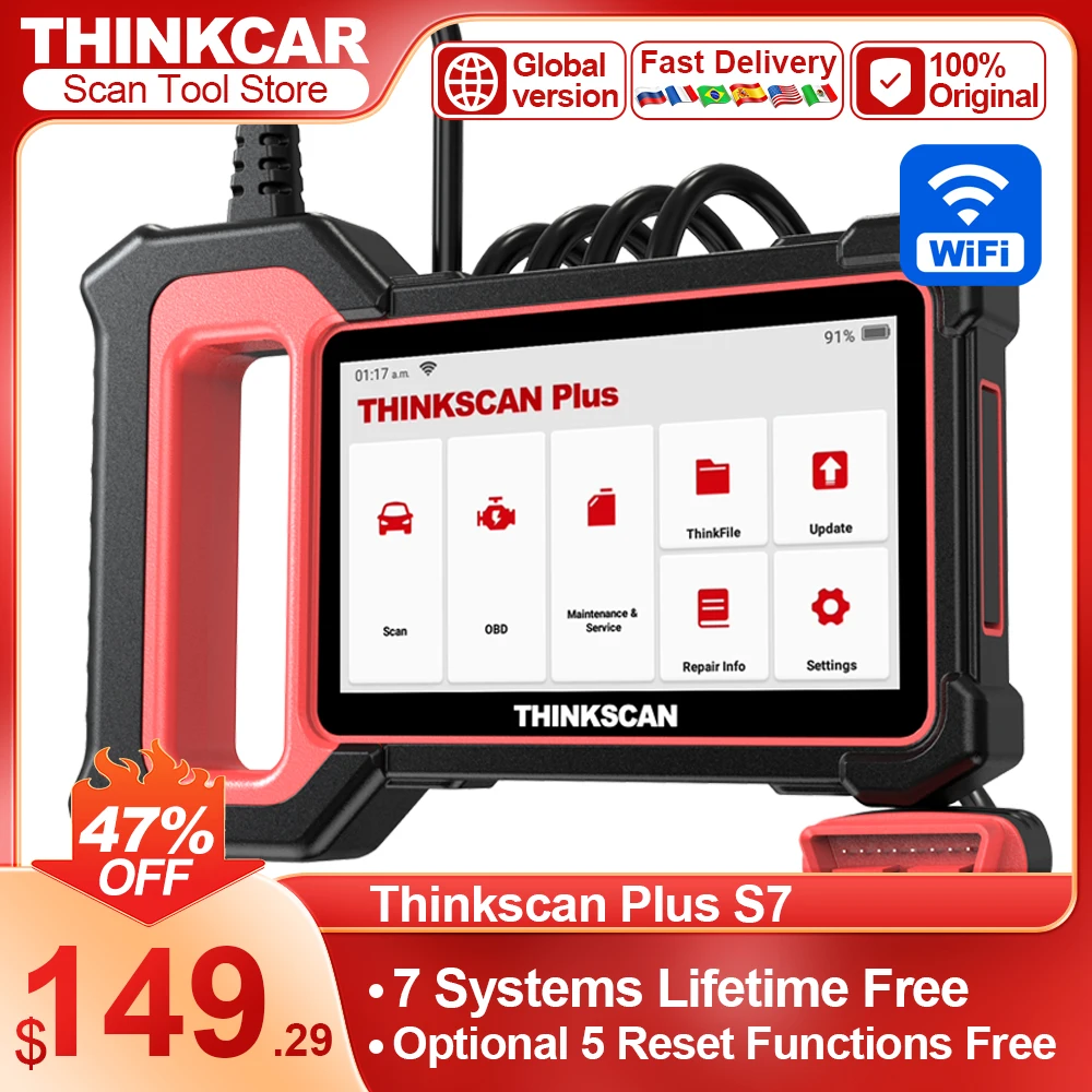 THINKSCAN PLUS S7 S6 S4 THINKCAR OBD2 Scanner Auto ABS,SRS,ECM,TCM,BCM,AC System Car EOBDⅡ Diagnostic Scan Tool Car Code Reader