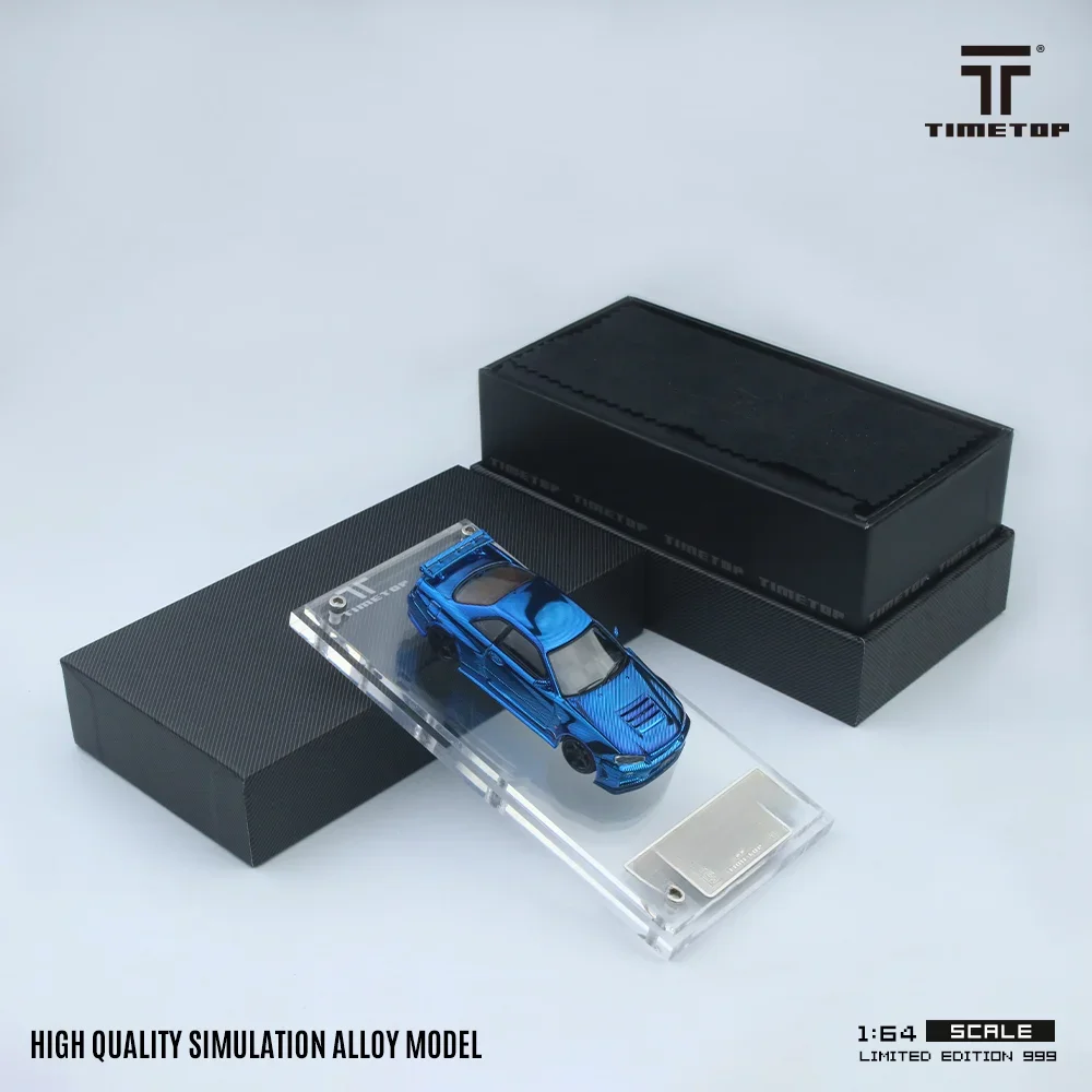 TIME TOP 1:64 R34 Electroplating Blue Carbon  Diecast Model Car