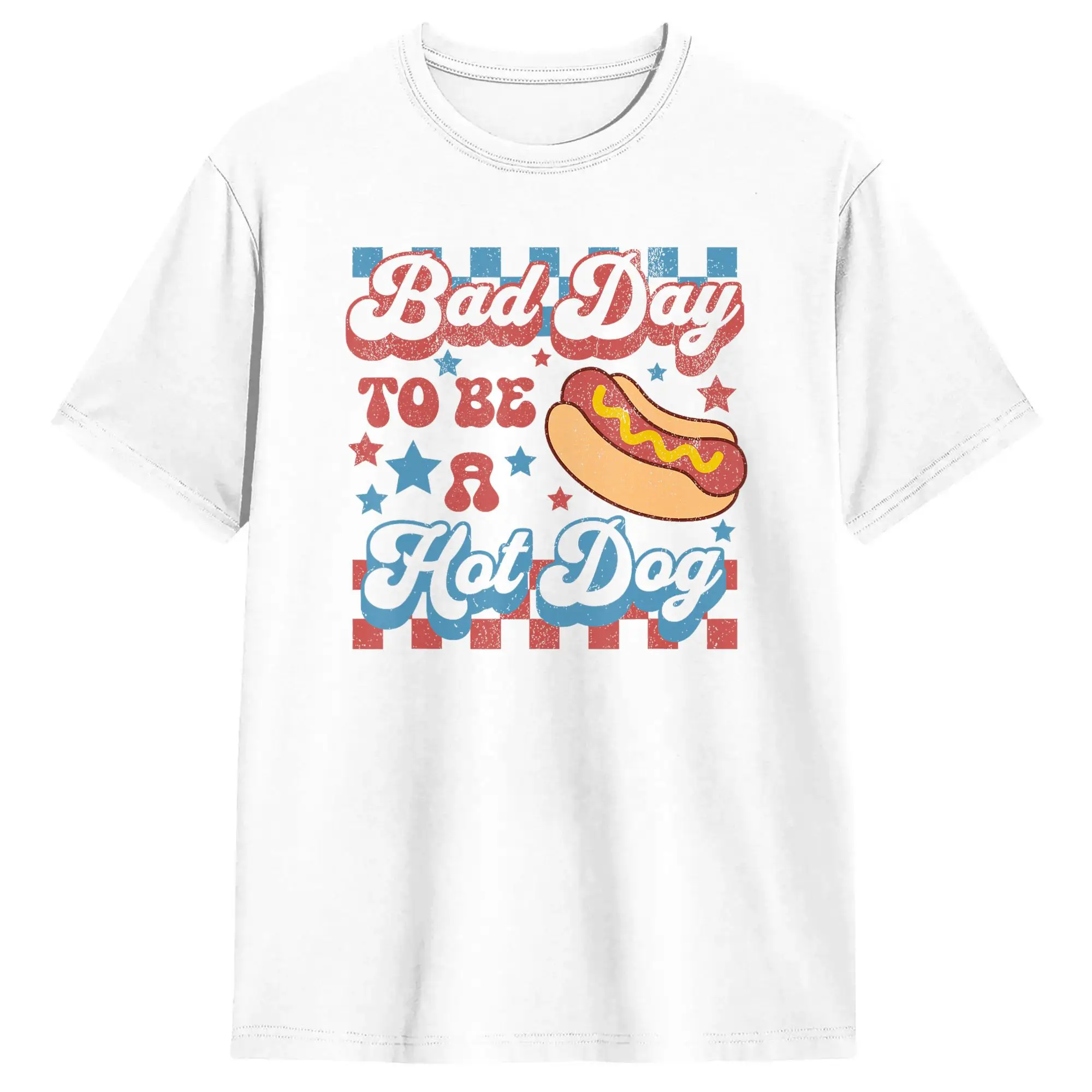 Vintage T Shirt Summer Bad Day to Be A Hot Dog Funny BBQ Grilling 4th of July T-Shirts Cotton Shirt for Men Short Sleeve Tops