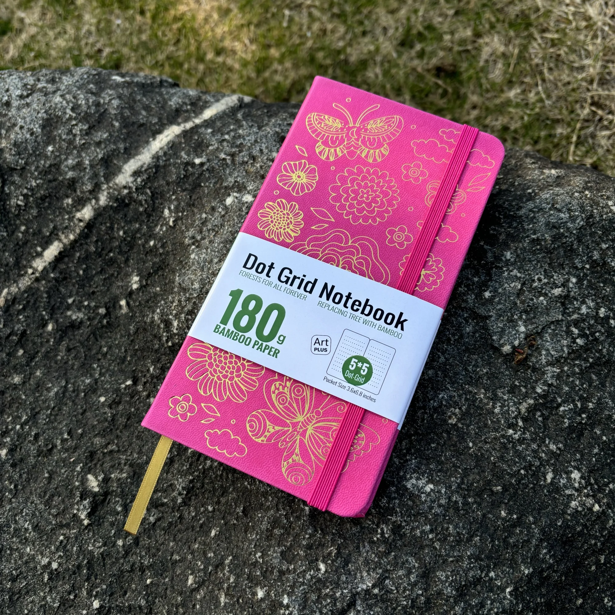 BUKE Bujo B6 Dotted Journal Dot Grid-Notizbuch, Taschenformat und 180 g/m2 Bambuspapier, 80 Seiten mit Schmetterling und Blüte – Detail 12