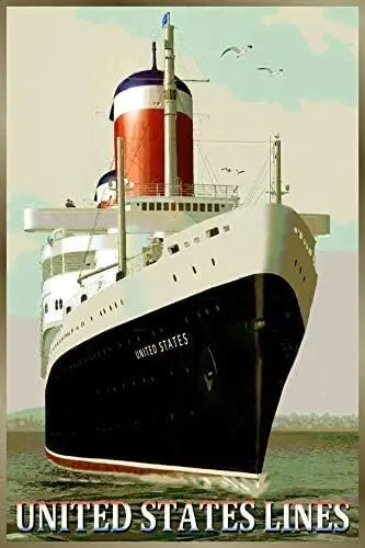 Metal Tin Sign United States Lines Ocean Liner Cruise Ship Sea Travel Pub Outdoor Bar Retro Poster Home Kitchen Restaurant