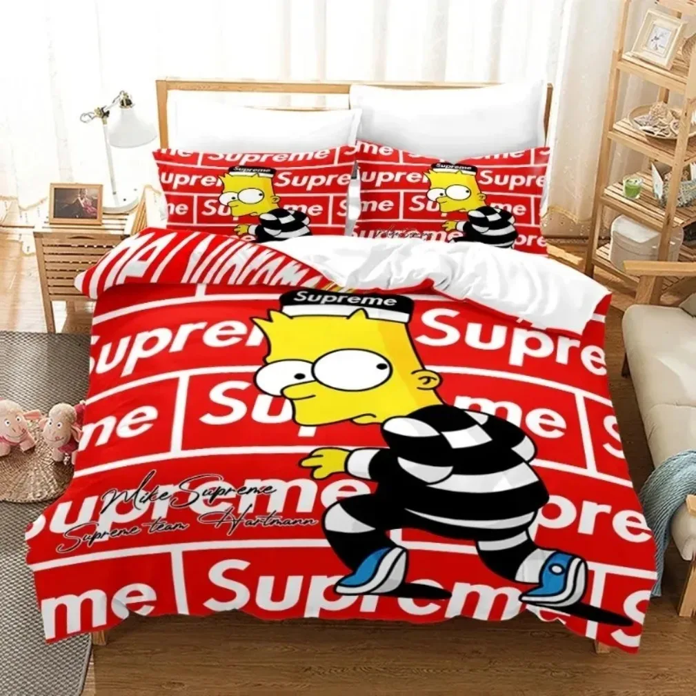 Anime Cover Sets,The Simpsons Bart-Lisa Bedding Sets,Cute Bed Quilt Covers Pillowcases Bedroom for Children Adolescents