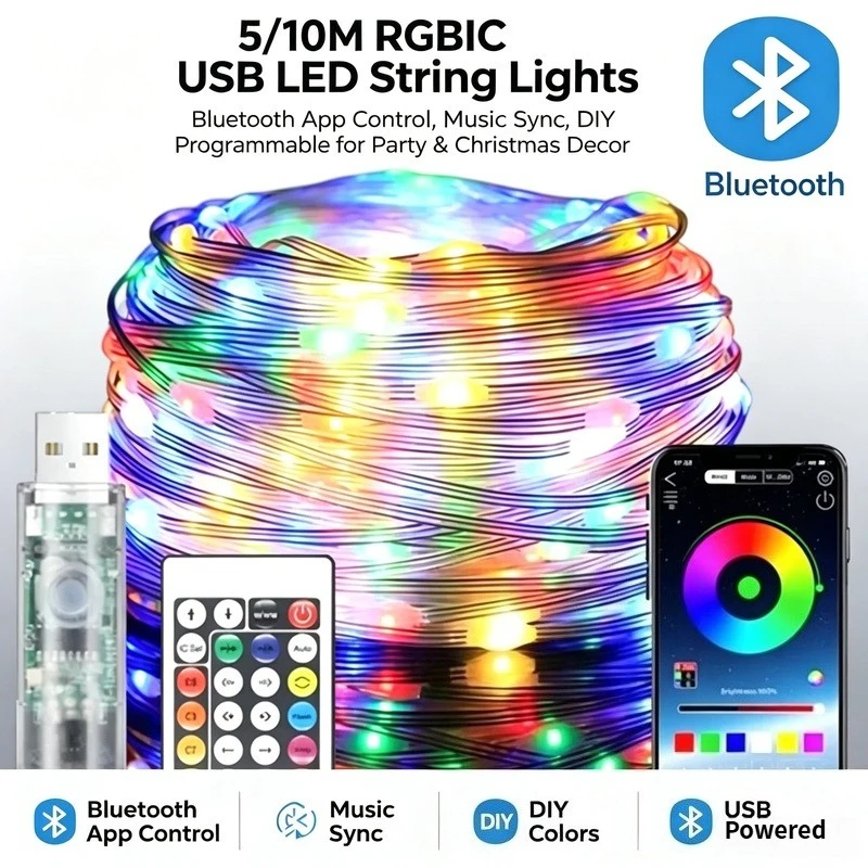 Lighting Christmas Decor - Lampu LED String RGBIC USB 5/10M,