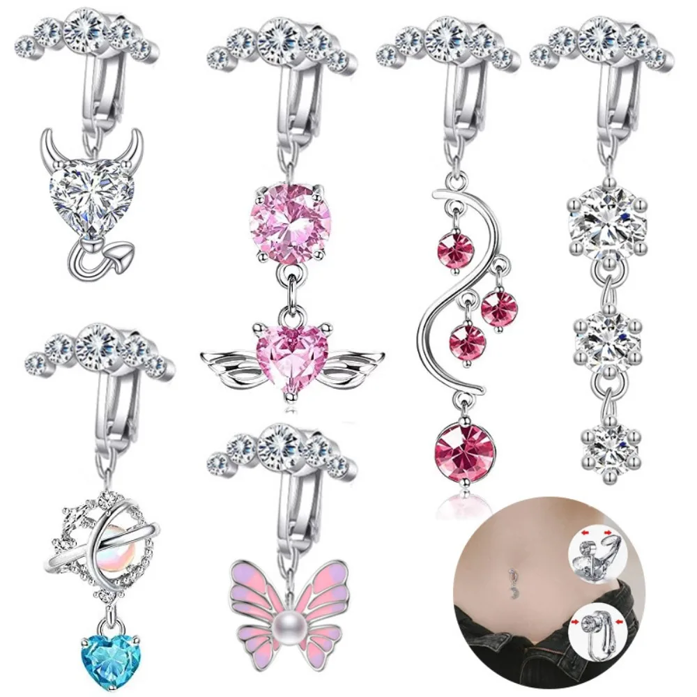 New Faux Fake Belly Rings Clip on Umbilical Anti-allergy Fake Piercing Navel Ring Cartilage Hoop Belly Button Ring Body
