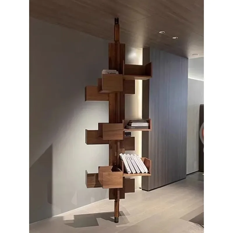 

Rotating bookshelf Solid wood pine display rack Italian simple large flat layer designer
