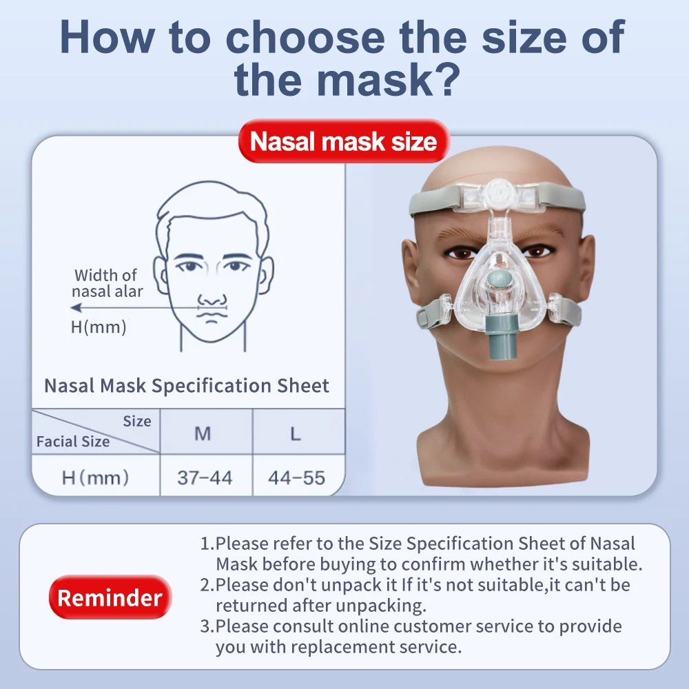CPAP Nasal Mask nose Mask Máscara with headgear Compatible with ResMed& Philips & Fisher for CPAP Machine Sleep Apnea Anti snor