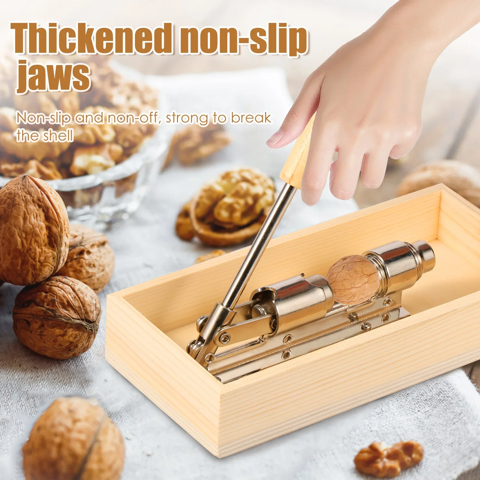 

Macadamia Opener Manual Nut Crack Sheller with Wooden Box Nut Hazelnut Pecan Cracker Tool Adjustable Spacing Kitchen Gadgets