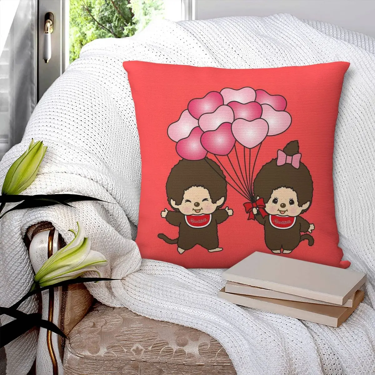 

Cartoon Monchhichis Anime Square Pillowcase Cushion Cover Pillow Case Throw Pillow Cover for Home Sofa Living Room