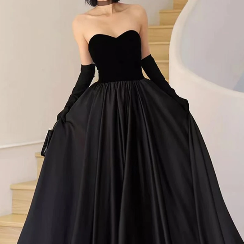 Customized Luxury High End Strapless Sleeveless Long Evening Prom Dresses High End Satin Long Shinny Elegant Vestidos Slim A-lin