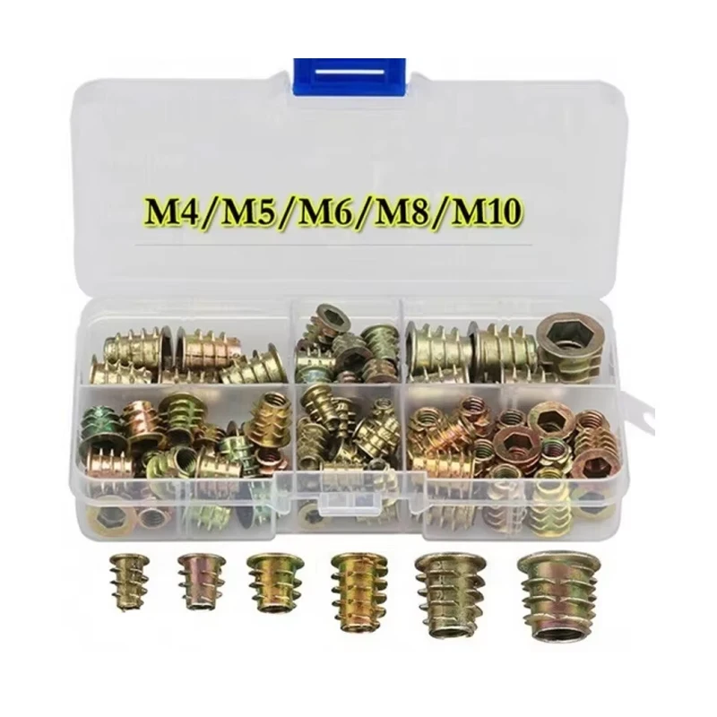 

100pcs New M4/5/6/8/10 Threaded Hex Drive Insert Fixing Wood Screw Inserts Nuts Screw Set Metic Nut and Bolt Assortment