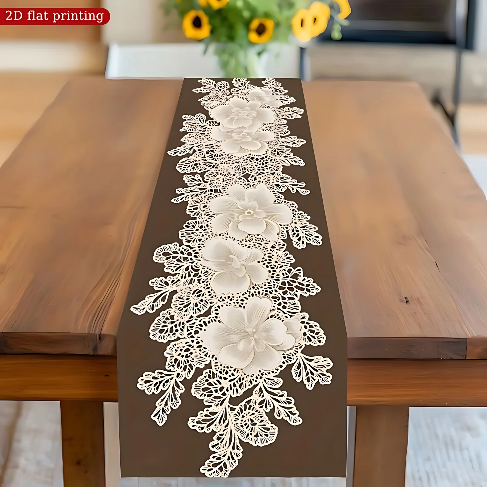 1 Stück Europäischer Spitzen-Blumen-Tischläufer 2D Flachbedruckte Tischdekoration Luxuriöser Stil Heim-Esstisch Lange Tischdecke