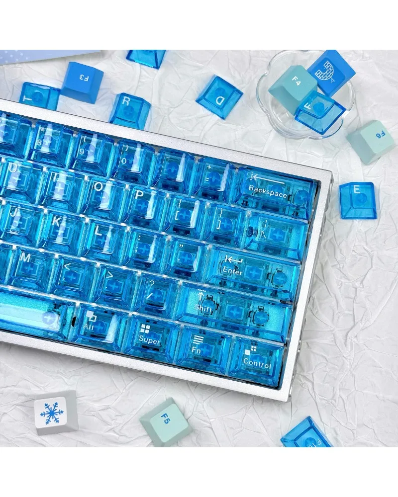 

Full set of transparent keycaps PC + PBT three-color matching customized thermal sublimation keycap batch