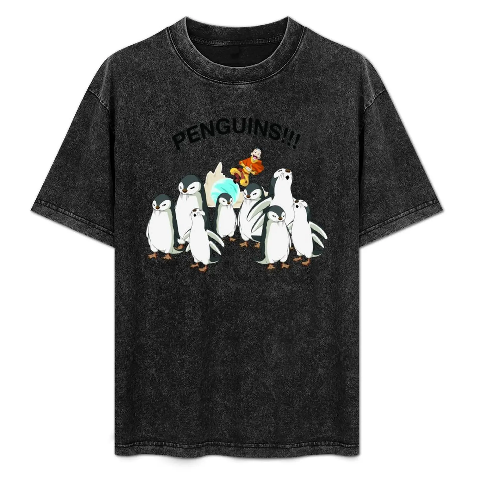 

Avatar: The Last Airbender Aang And Penguins!! Portrait T-Shirt oversized t shirt anime clothes tshirts for men