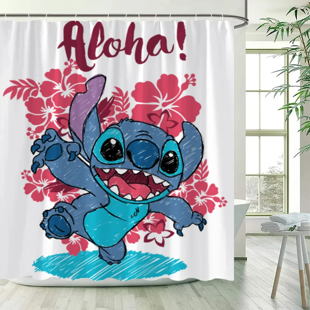 Stitchs Bathroom Shower Curtain Waterproof Fabric Bathroom Curtains Bath Folding Partition Accessories Bedrooms Things the Set