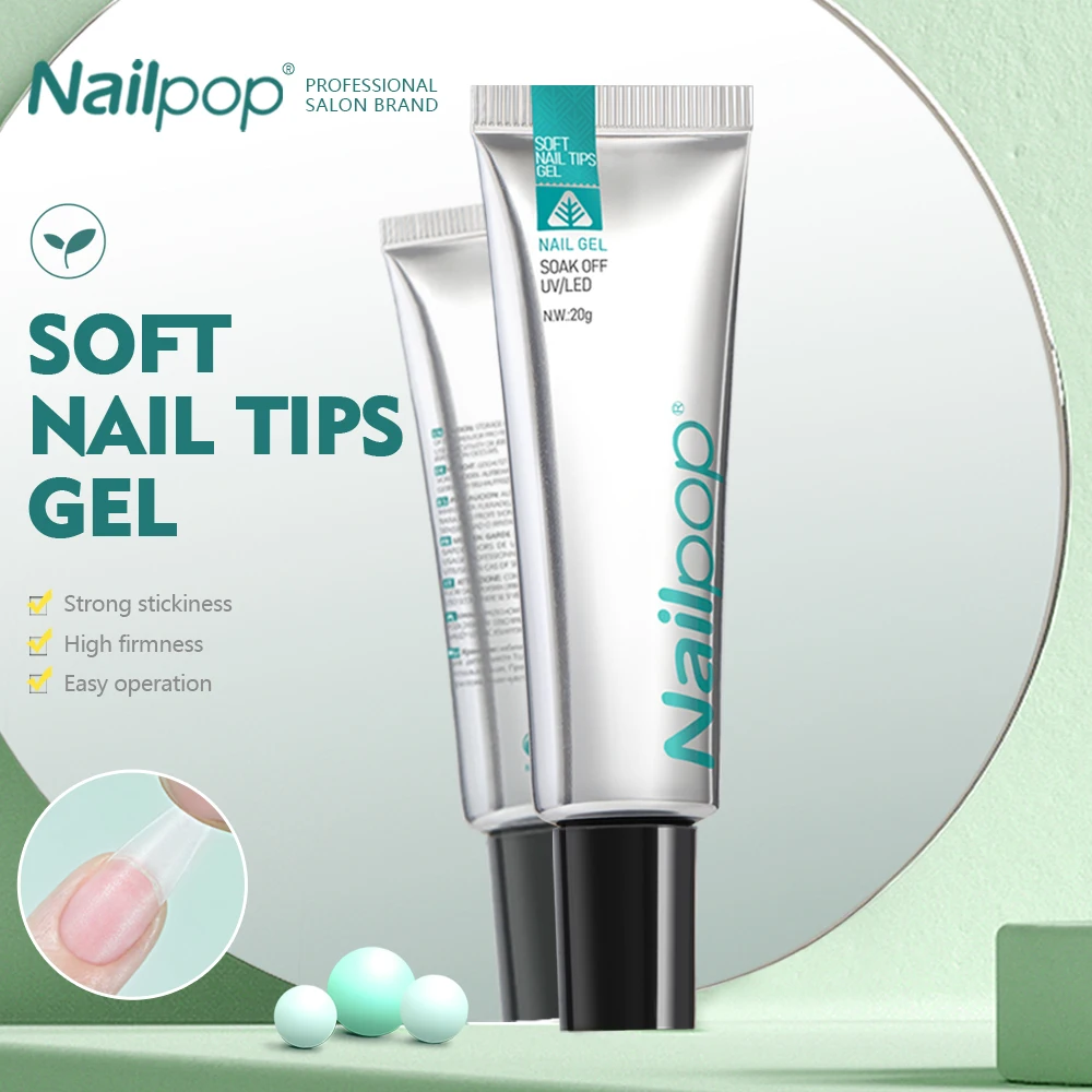 NAILPOP 소프트 네일 팁 젤 흡수 젤 접착제 빠른 붙힘 가짜 팁 라인스톤 UV 젤리 광택제 네일 아트 도구 20g 