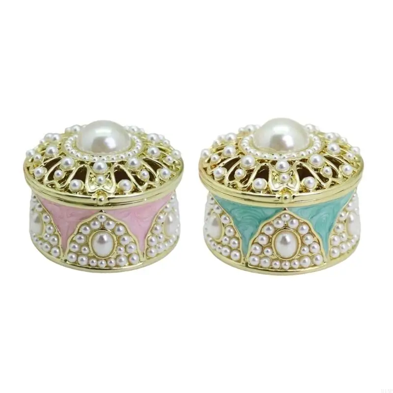 91AF Stylish Jewelry Storage Box Pearls Theme Jewelry Displaying Organizers Alloy Texture Suitable for Travel and Daily Use