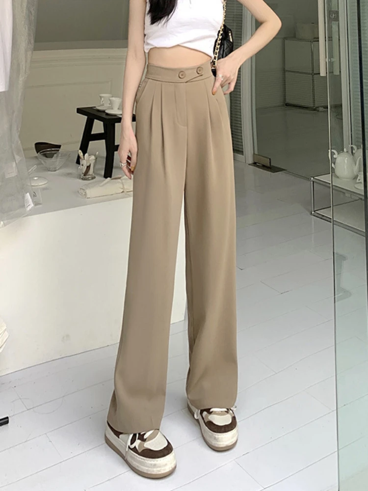 Jesienne damskie spodnie z szerokimi nogawkami 2024 Casual Street High Waist Pantalon Female Lounge Long Pant Vintage Solid Color Trousers