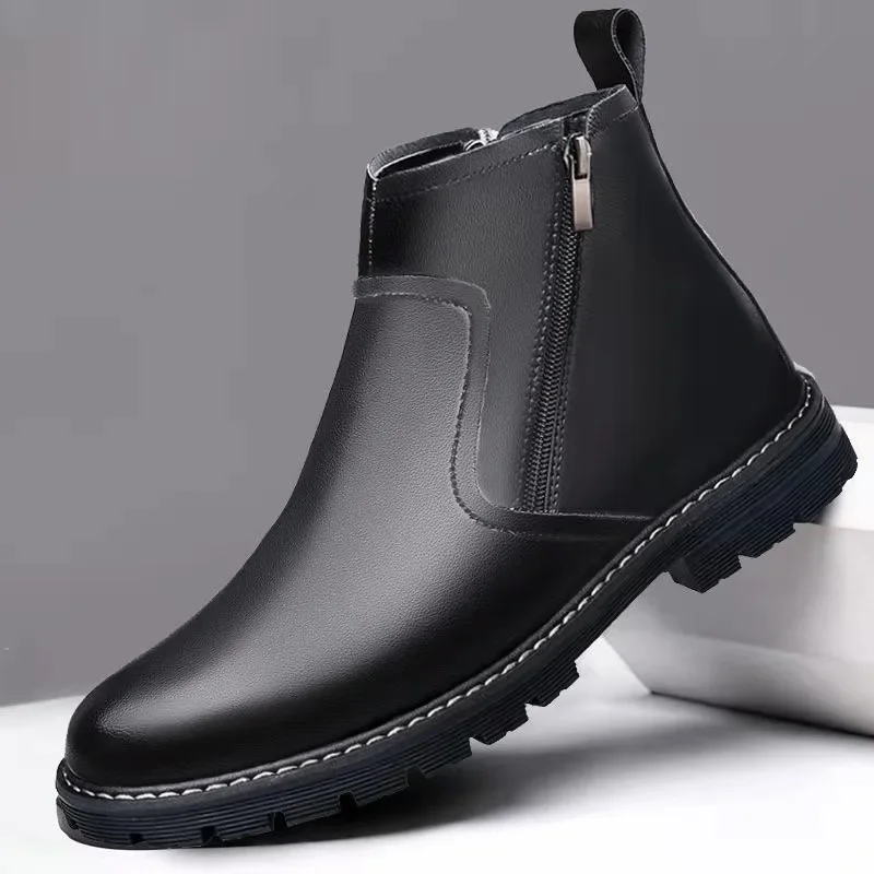 Luxury Men's Ankle Boots High Top Casual Boot Fashion Chelsea Boots Plush Warm Winter Boots for Men Motorcycle Boot Botas Hombre