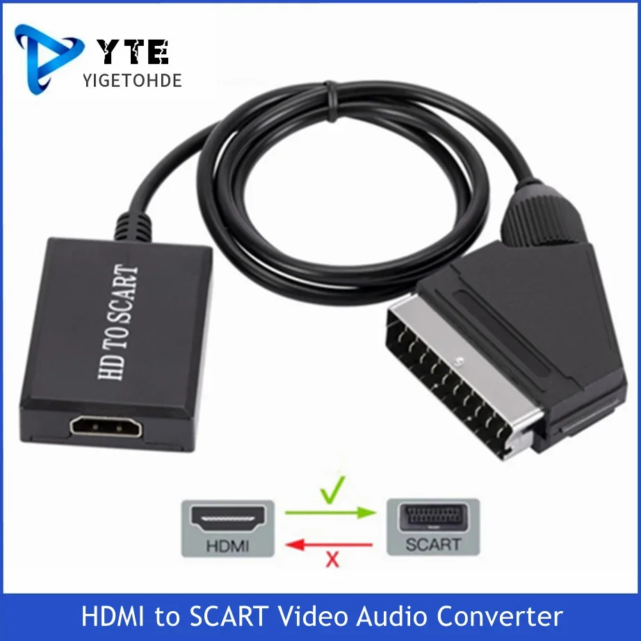 

YIGETOHDE HD 1080P HDMI Input To SCART Output Video Audio Converter Adapter For HDTV DVD For Sky Box STB Plug and Play DC Cables