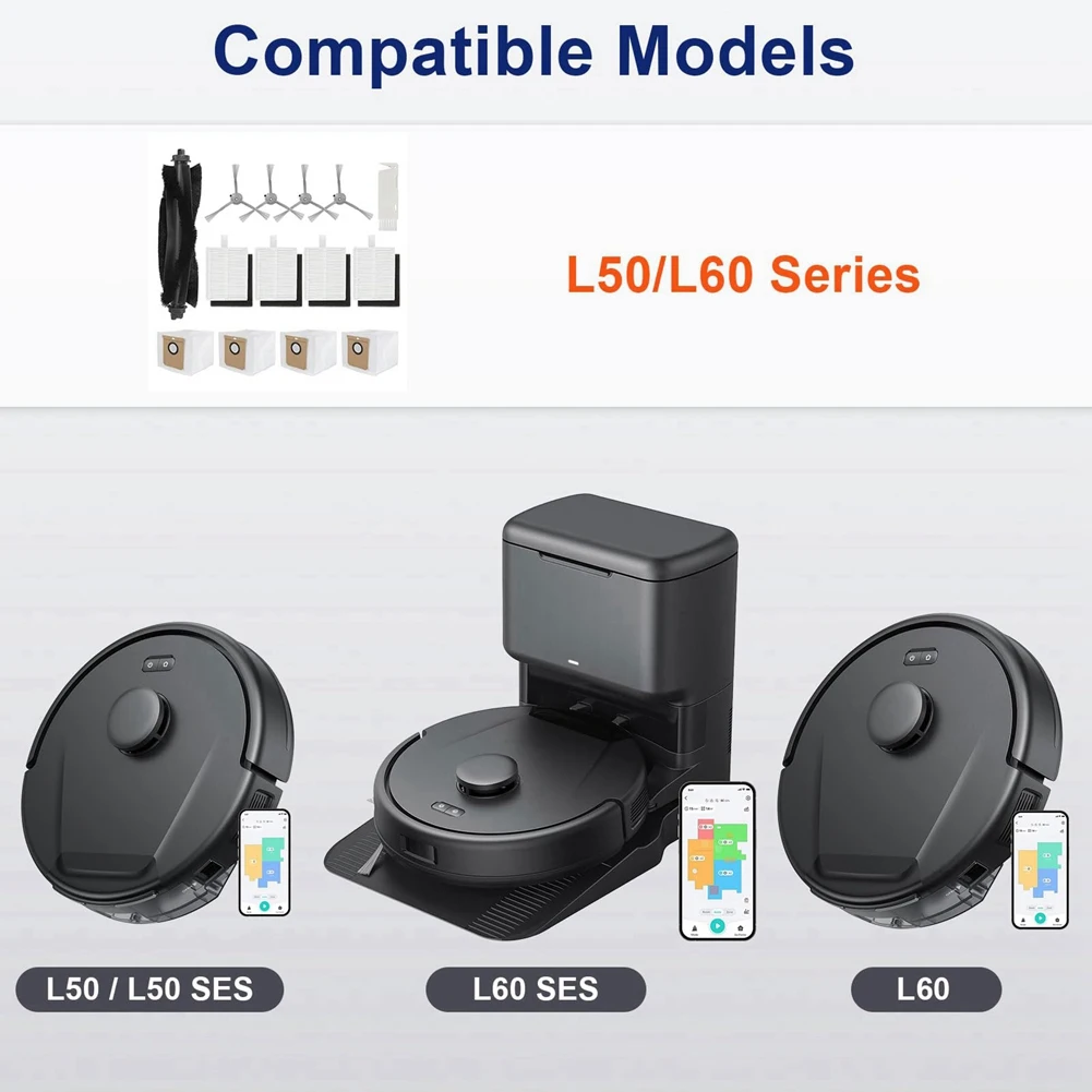 طقم ملحقات مكون من 13 قطعة لسلسلة Eufy Robot Vacuum Cleaner L50/L60، بما في ذلك الفرش والمرشحات وأكياس الغبار
